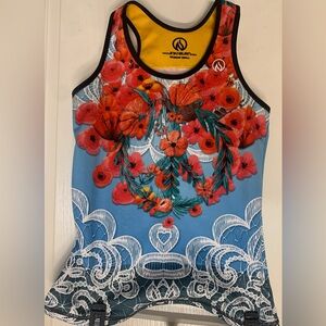 INKnBURN Floral Singlet Tank Top - Blue and Red